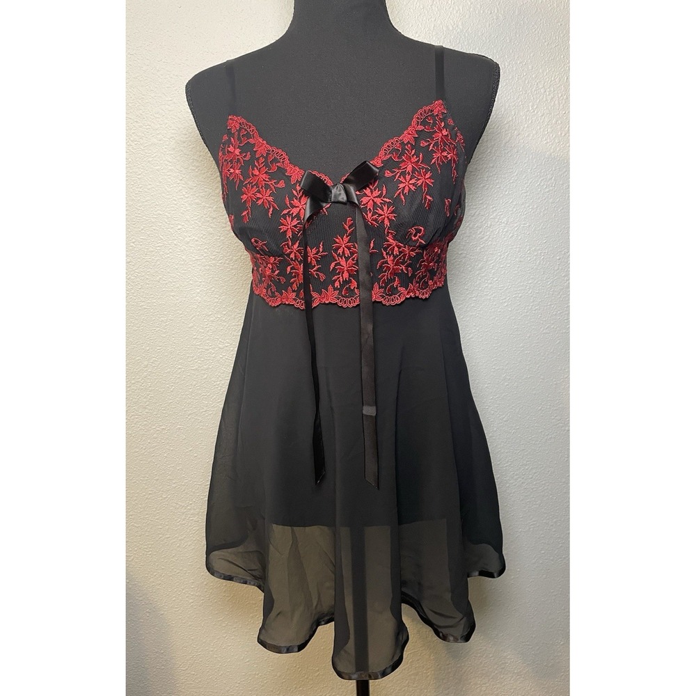 Vintage SEDUCTIVE WEAR by‎ Cinema Etoile Black Red Sheer Babydoll Nightie Small